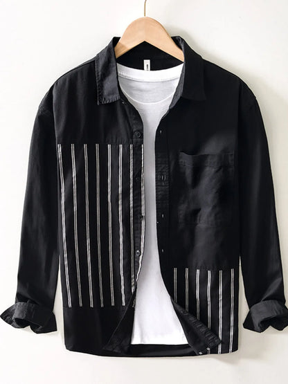 Men's Plus Size Striped Button Up Long Sleeve Shirt - Farnelli