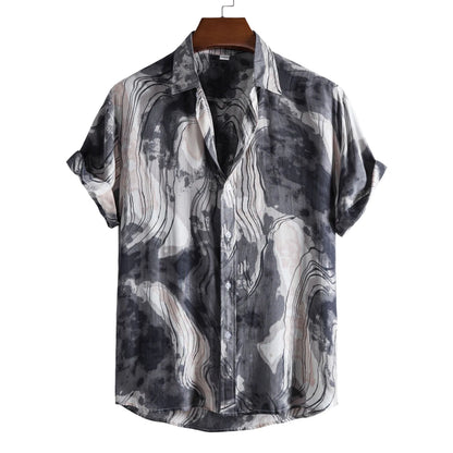 Men's Plus Size Abstract Marble Print Short Sleeve Button-Up Shirt - Farnelli