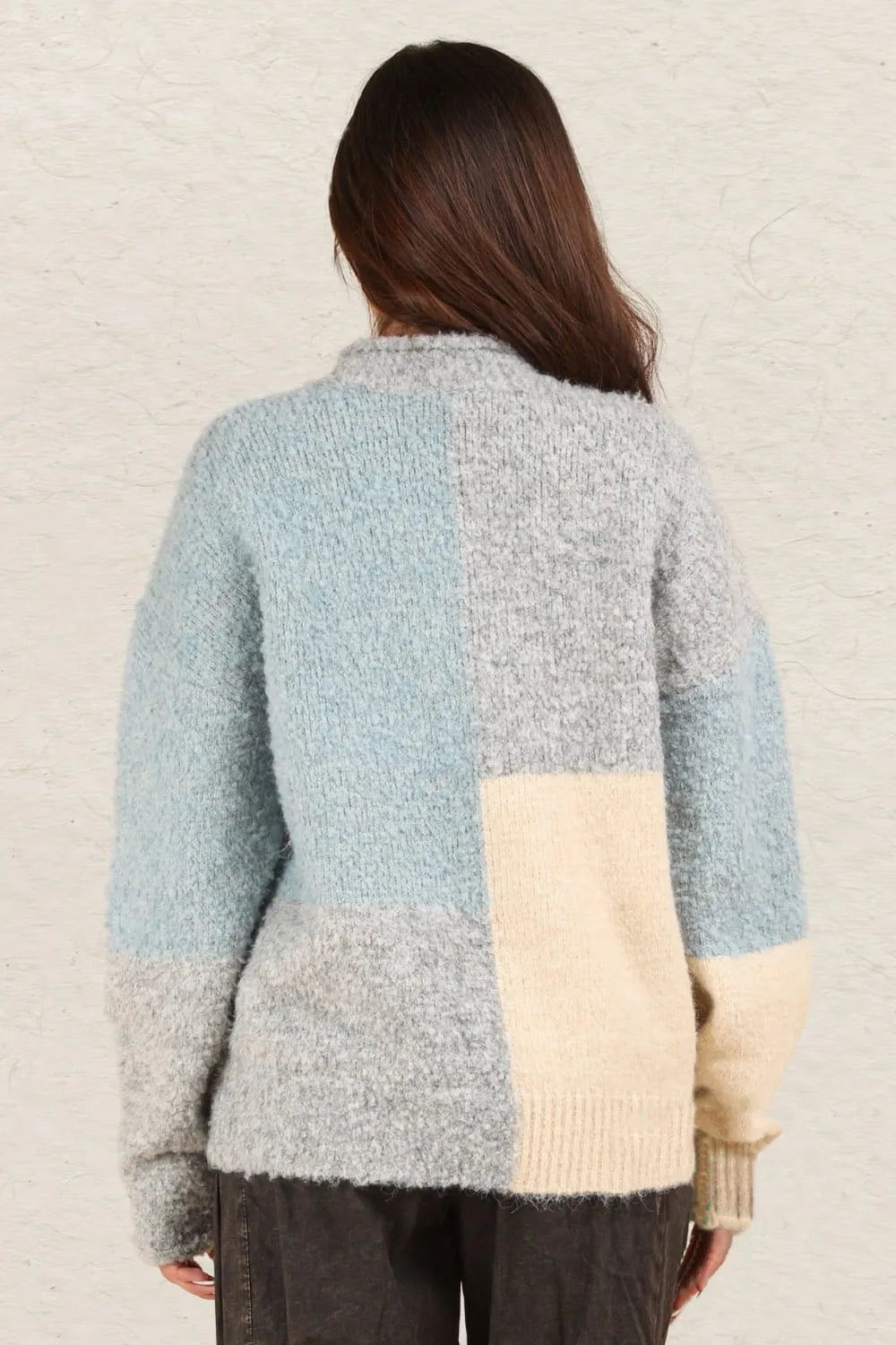 VERY J Color Block Mock Neck Drop Shoulder Sweater - Farnelli