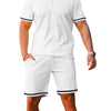 Men's Full Size Contrast Trim Polo and Shorts Set Plus Size - White