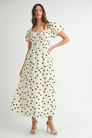 MABLE Polka Dot Puff Sleeve Midi Dress - Farnelli