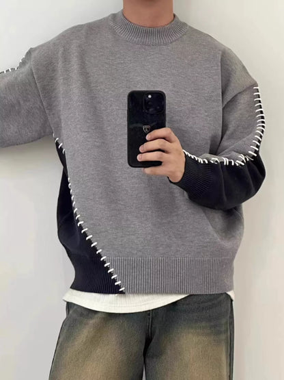 Men's Plus Size Two-Tone Mock Neck Sweater - Farnelli