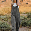Double Take Full Size Sleeveless V-Neck Pocketed Jumpsuit - Dark Gray