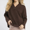 Umgee V-Neck Sweater with Wide Trim Detail - ESPRESSO