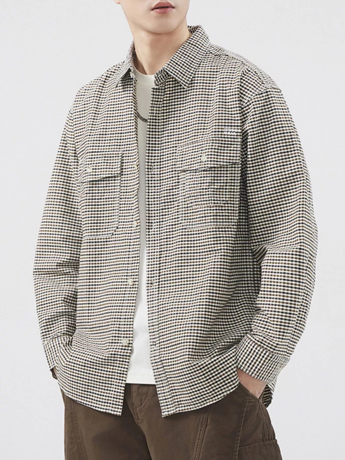 Men's Plus Size Plaid Button Up Long Sleeve Shirt - Farnelli