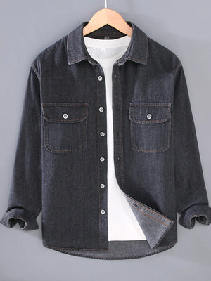 Men's Plus Size Washed Long Sleeve Denim Shirt - Farnelli