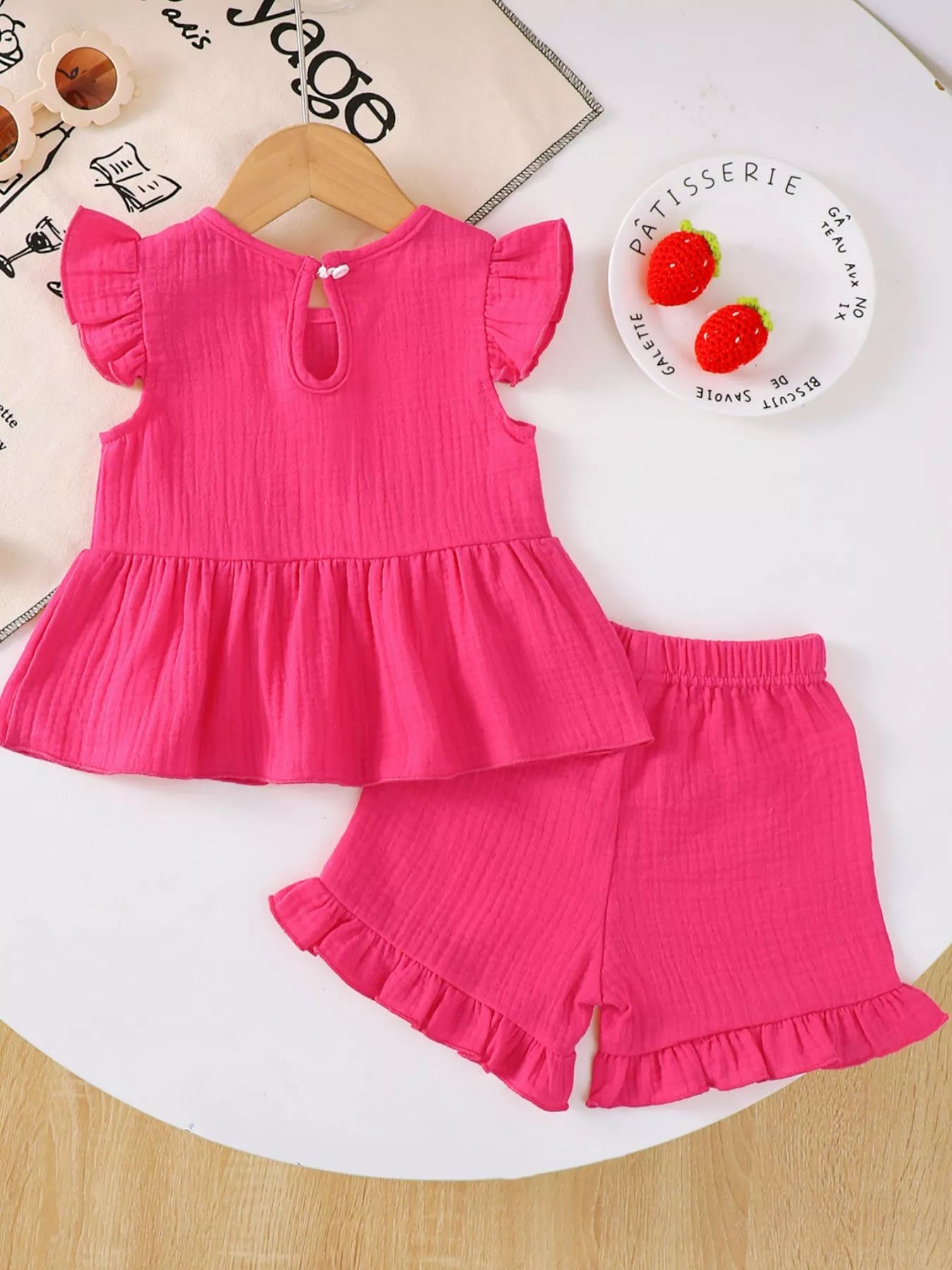 Children's Ruffle Trim Bowknot Top & Shorts Set - Farnelli