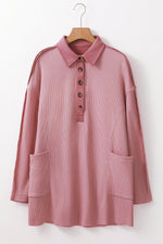 Arianna Waffle  Half Button Top. - Farnelli