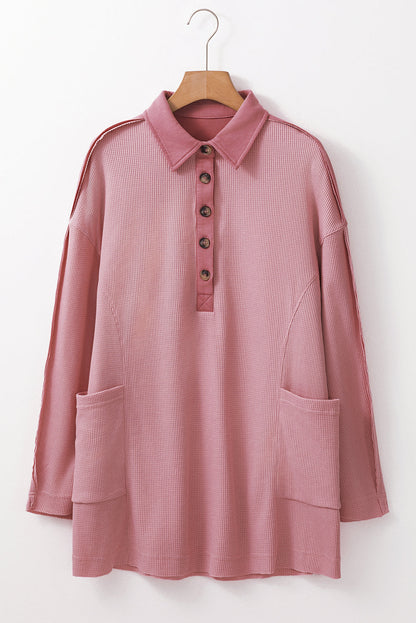 Arianna Waffle  Half Button Top. - Farnelli