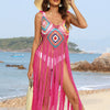 Fringe Spaghetti Strap Cover-Up - Hot Pink