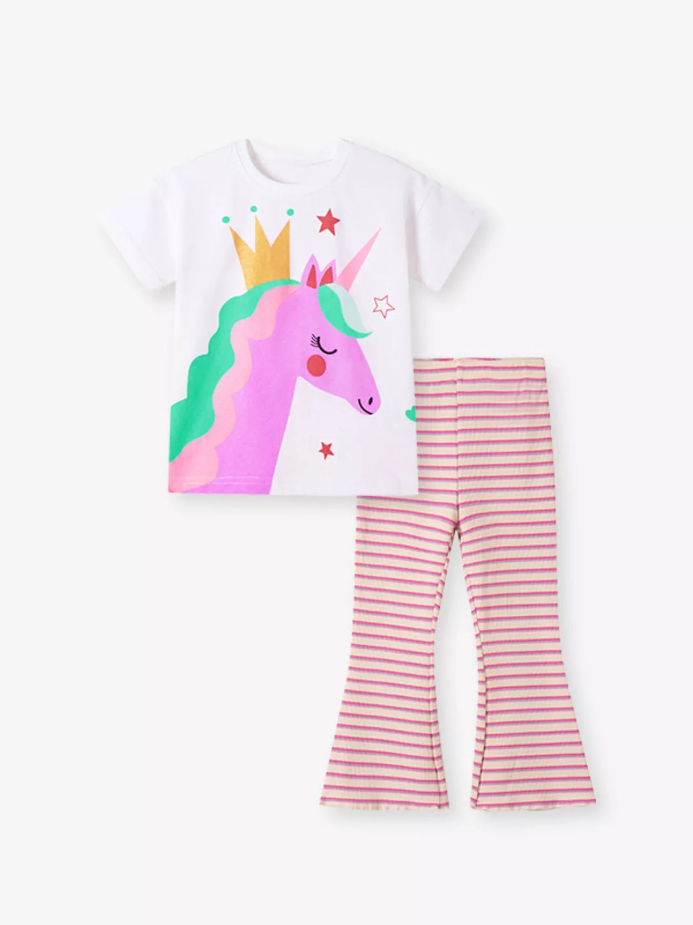 Children's Unicorn Graphic Tee and Striped Pants Set - Farnelli