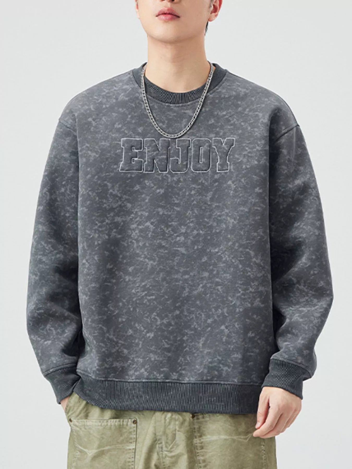 Men's Plus Size Enjoy Round Neck Long Sleeve Sweatshirt - Farnelli