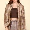 VERY J Contrast Plaid Raw Detail Shirt - Taupe