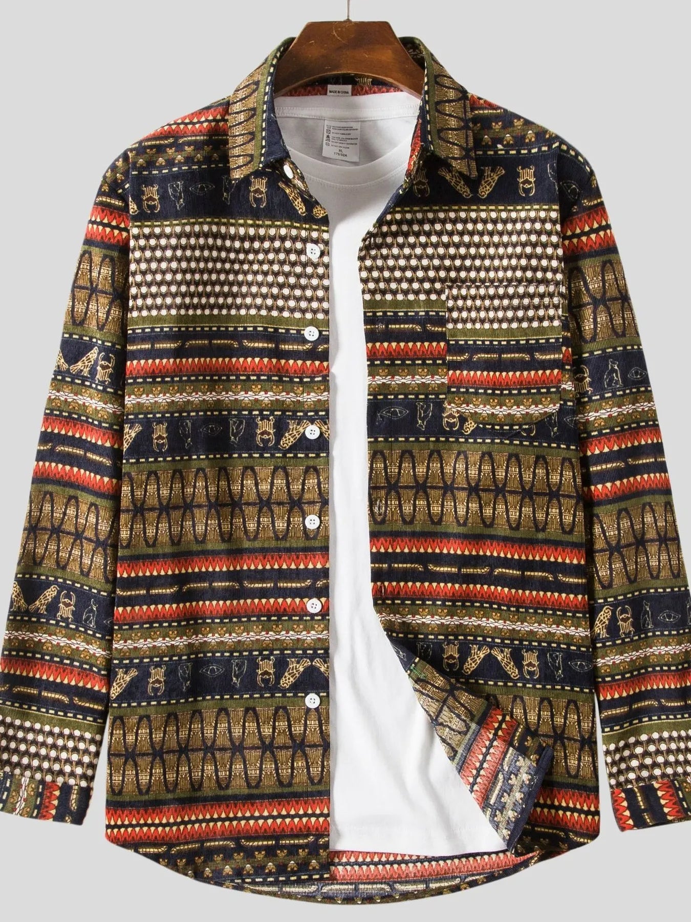 Men's Vintage Ethnic Print Button Down Shirt - Farnelli