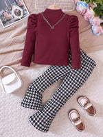 Children's Long Sleeve Top & Houndstooth Pants Set - Farnelli