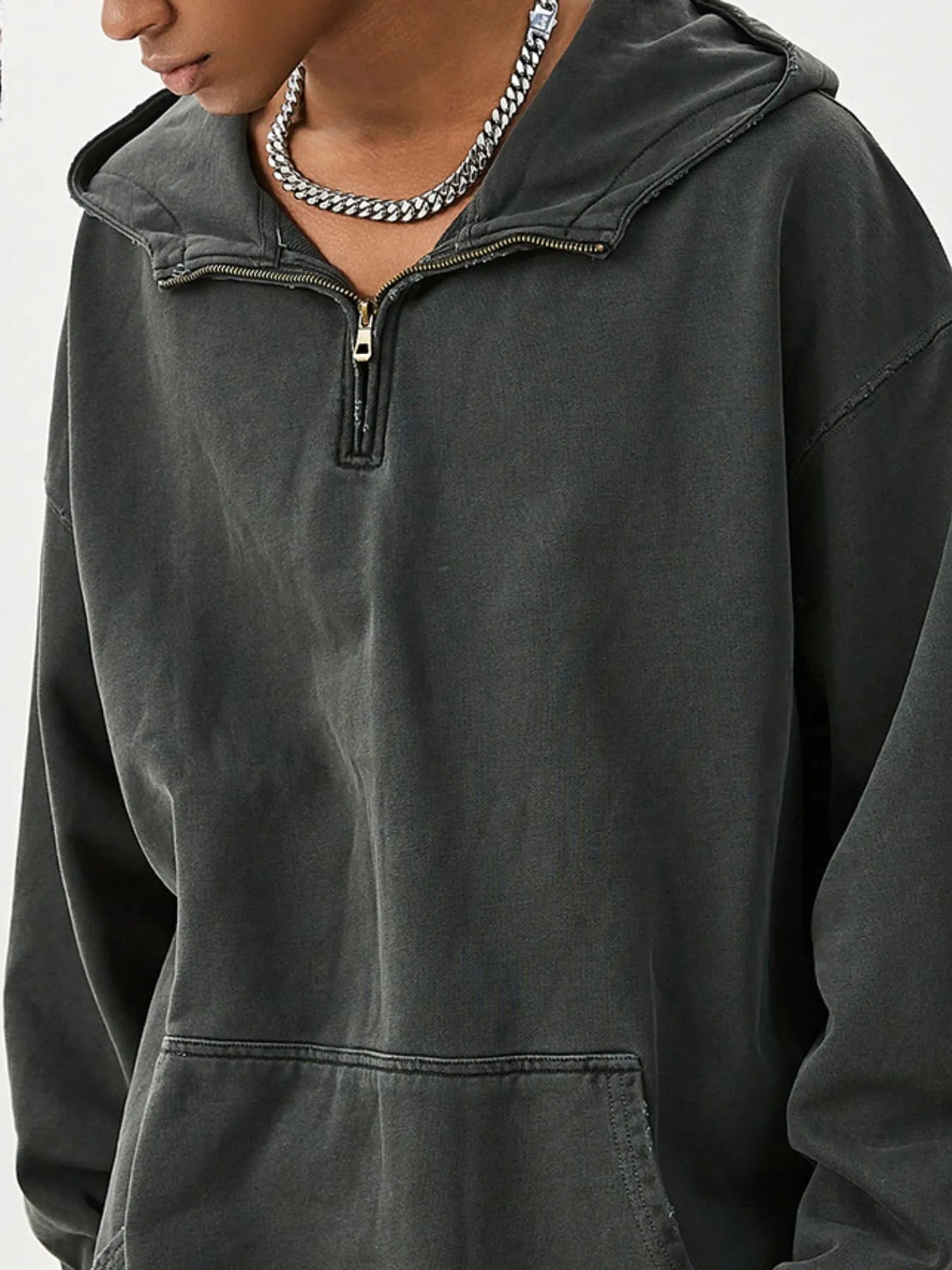 Men's Washed Quarter-Zip Hoodie with Kangaroo Pocket - Farnelli