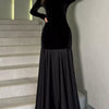Round Neck Long Sleeve Maxi Dress - Black