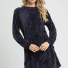 Umgee Velour Drawstring Mini Dress with Long Sleeves - MIDNIGHT