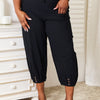 Shiny Decorative Button Cropped Pants - Black