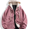 Men's Plus Size Casual Corduroy Hooded Jacket - Pink