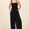 Mittoshop Smocked Wide Strap Wide Leg Overalls - Black
