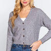 ACTIVE BASIC V-Neck Button Up Long Sleeve Knit Cardigan - Grey