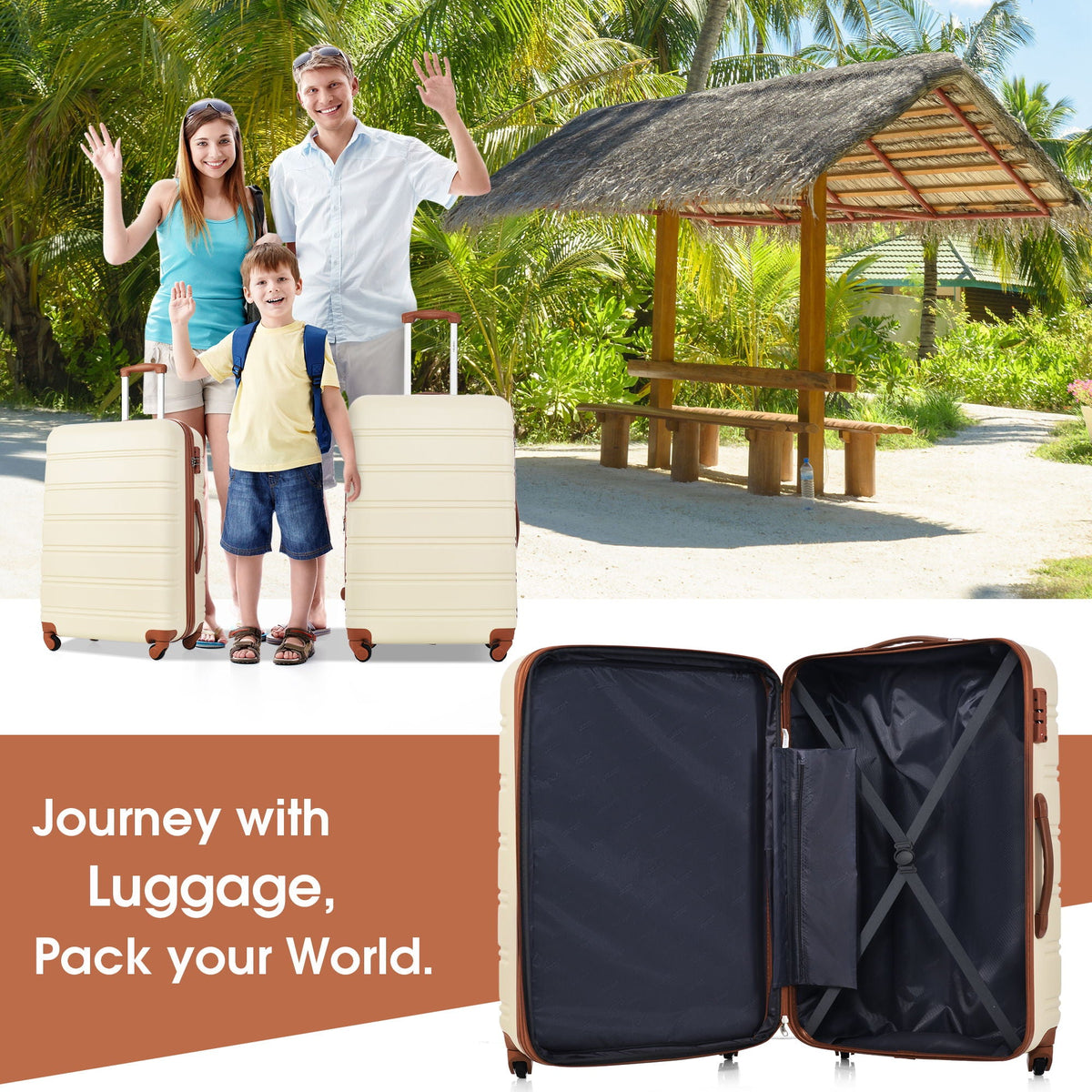 HouseOfZazla 4-piece hardshell luggage set with TSA locks and spinner wheels in multiple colors