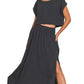 Zenana Heavy Woven Span Crop Tee & Skirt Set - Farnelli