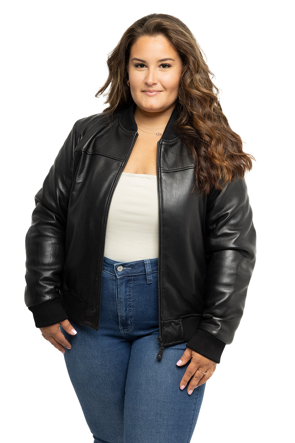 Whet Blu NYC Dani women's fashion leather bomber jacket, front view