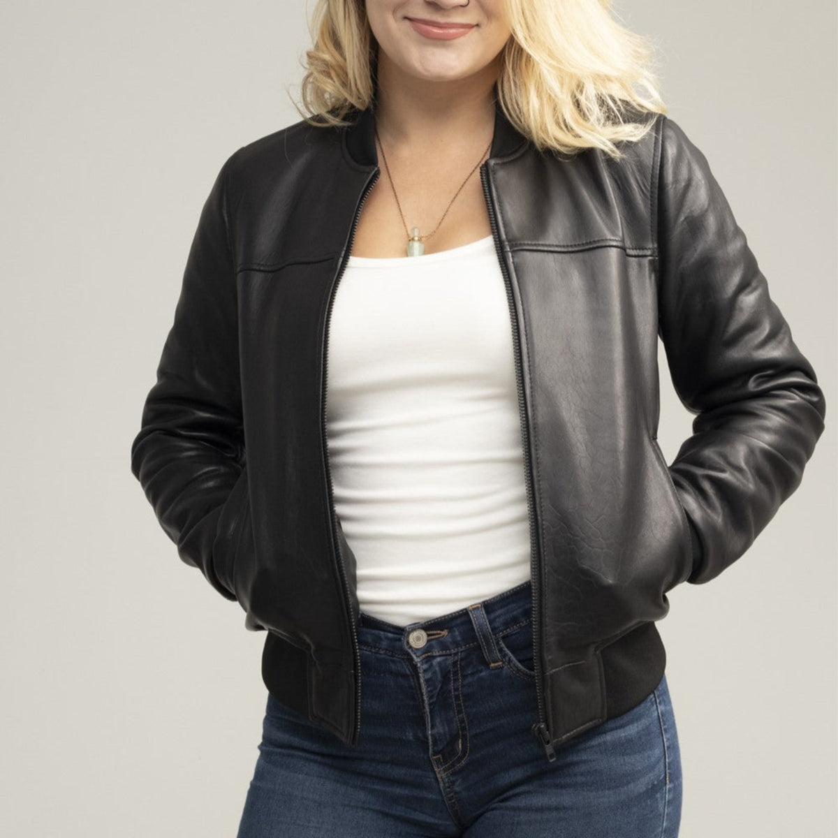 Whet Blu NYC Dani women's leather bomber jacket in a stylish fashion view
