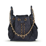 BEACH HAUS Bayshore Bucket Small in dark wash denim, compact bucket bag with structured shape