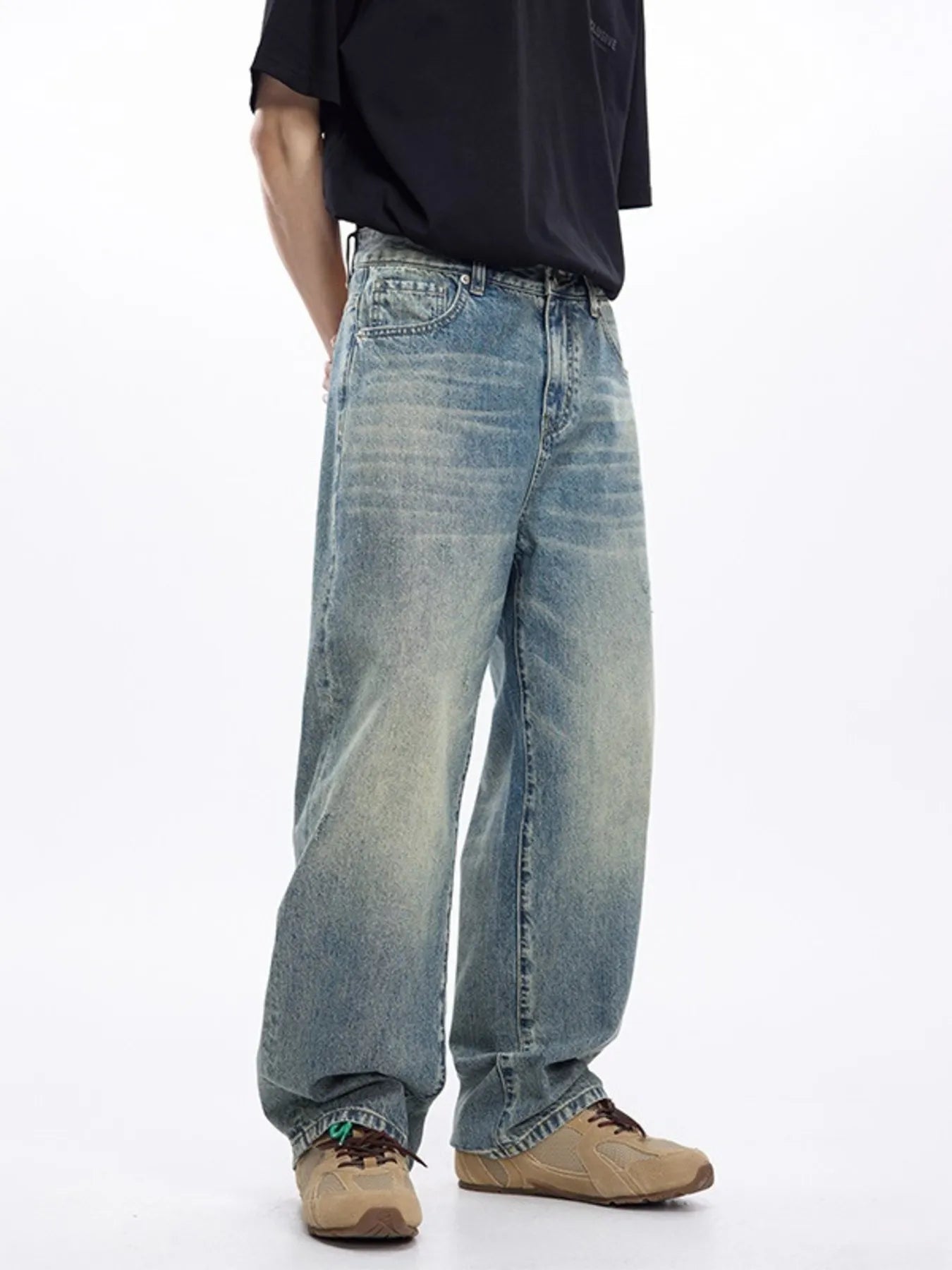 Men's Washed Wide Leg Jeans - Farnelli