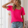 Sew In Love Bubble Textured Round Neck Short Sleeve T-Shirt - HOTPINK