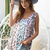 BiBi Leopard Printed Jersey Knit Color Block Sleeveless - MINT/PINK/MOCHA