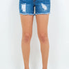 American Bazi High Waist Distressed Frayed Denim Shorts - Blue