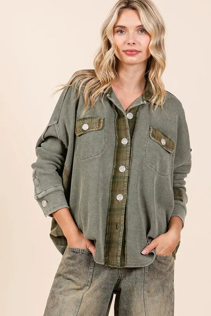 Mittoshop Mineral Washed Plaid Button Down Shacket - Farnelli