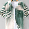 Men's Plus Size Striped Button Up Short Sleeve Shirt - Green