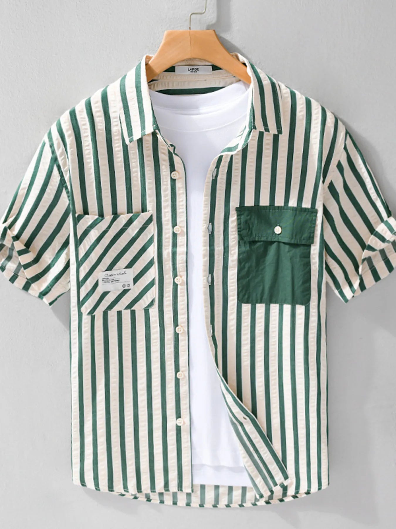 Men's Plus Size Striped Button Up Short Sleeve Shirt - Farnelli