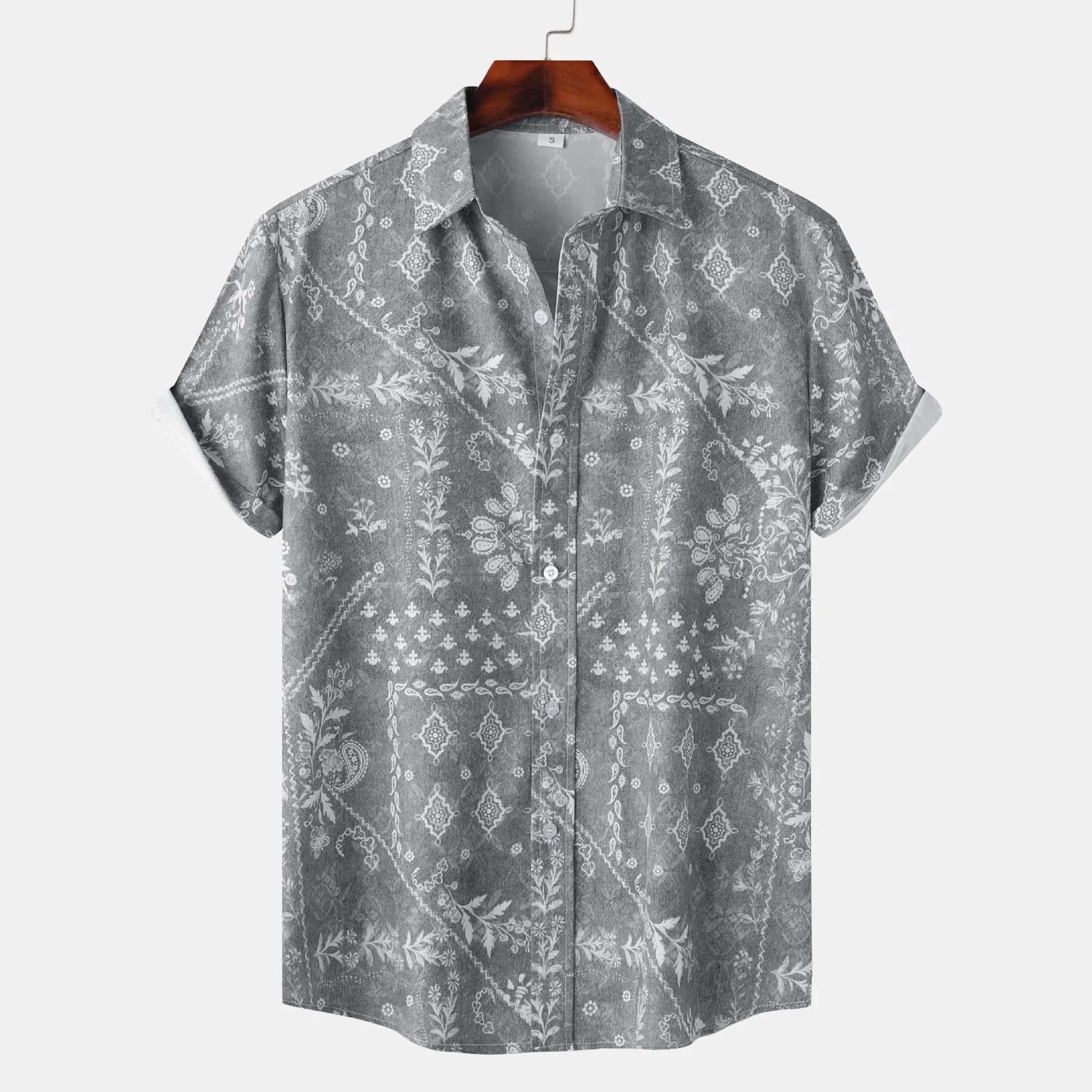 Men's Printed Short Sleeve Button-Up Shirt - Farnelli
