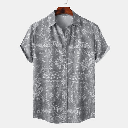 Men's Printed Short Sleeve Button-Up Shirt - Farnelli