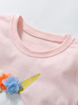 Children's Unicorn Graphic Round Neck T-Shirt - Farnelli