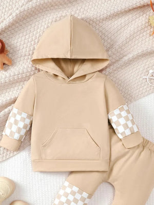 Checkered Long Sleeve Sweatshirt and Pants Set - Farnelli