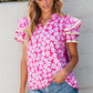 Capri Floral Ric Rac Ruffle Sleeve Blouse - Farnelli