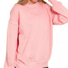 Zenana Pigment Dye Fleece Oversized Sweatshirt - DK PINK