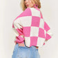 ADORA Plus Size Comfy Checkered Colorblock Sweater Top - Farnelli