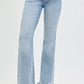 RISEN Full Size Tummy Control Mid Rise Flare Jeans with Fray Hem Detailed Plus Size - Farnelli