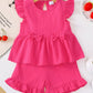 Children's Ruffle Trim Bowknot Top & Shorts Set - Farnelli