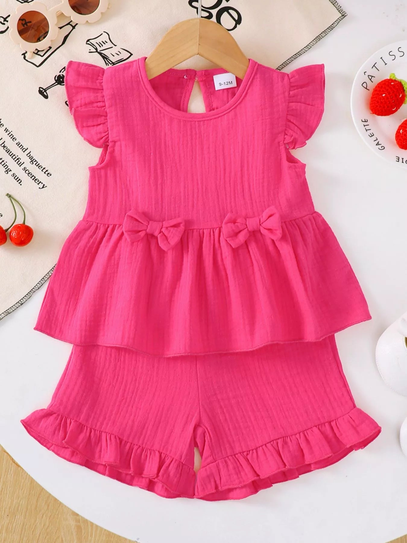 Children's Ruffle Trim Bowknot Top & Shorts Set - Farnelli