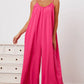 Double Take Full Size Ruffle Trim Tie Back Cami Jumpsuit with Pockets - Farnelli