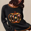 SO ME Pumpkin Floral Embroidered Thanksgiving Sweater - BLACK